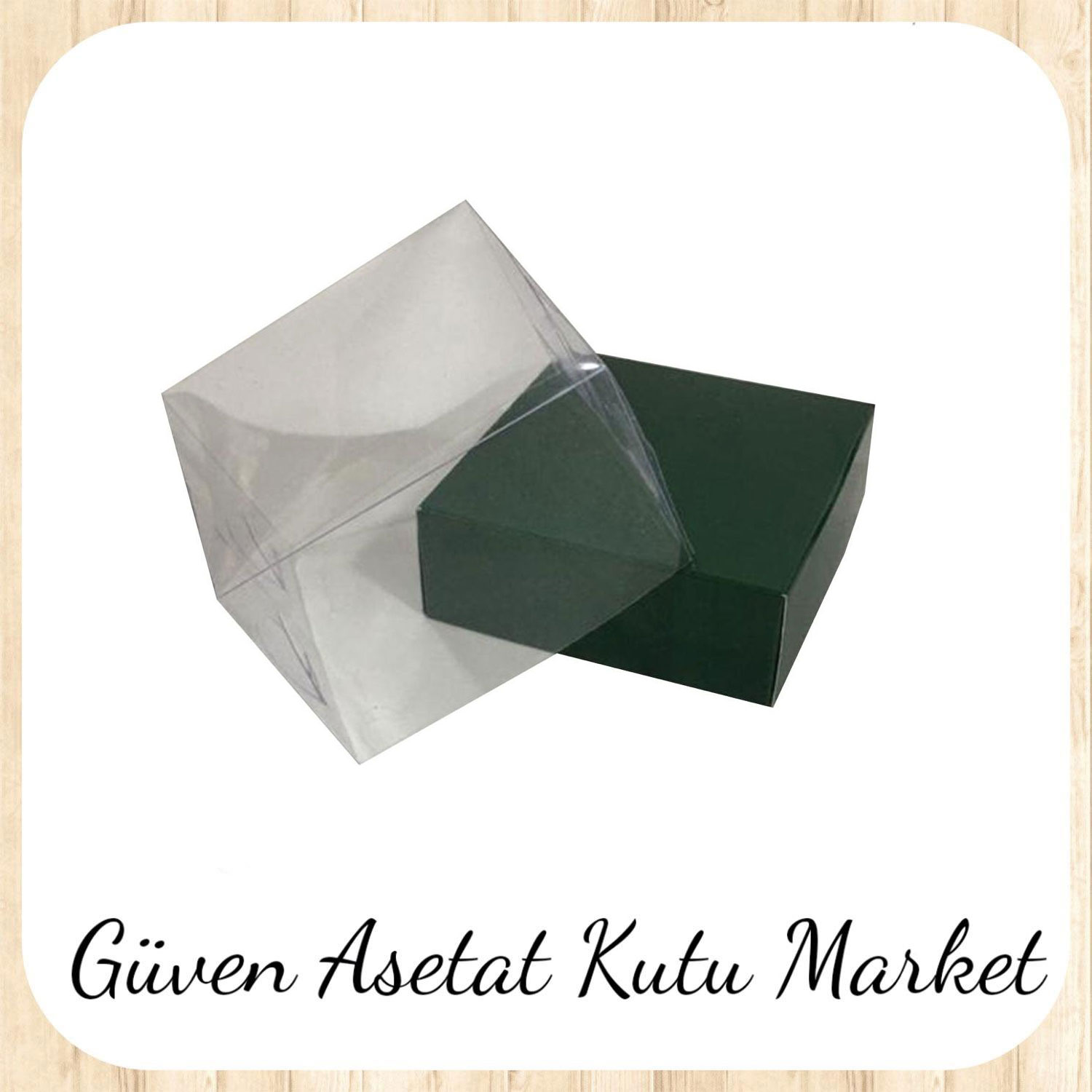 9x9x5 Altı Yeşil Karton Üstü Asetat Kutu