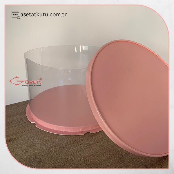 Çap 31 x Yükseklik 18 Pembe Silindir Asetat Kutu (HM62)