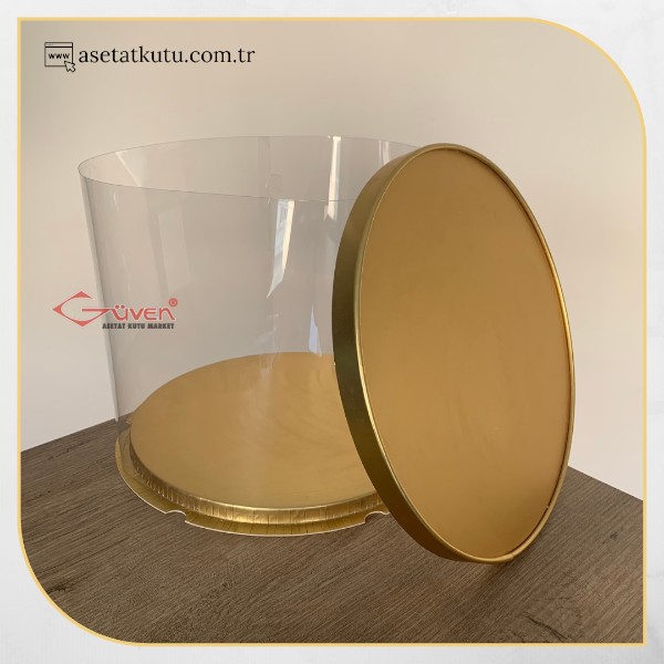 Çap 31 x Yükseklik 26 Gold Silindir Asetat Kutu (HM63)