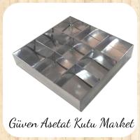 15x15x3 Altı Gümüş Karton Üstü Asetat İçi 9 Bölmeli kutu