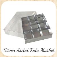 15x15x3 Altı Gümüş Karton Üstü Asetat İçi 9 Bölmeli kutu