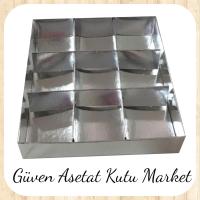 15x15x3 Altı Gümüş Karton Üstü Asetat İçi 9 Bölmeli kutu